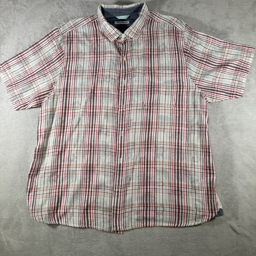 Tommy Bahama Mens XXL Plaid Tropical Palm Tree Reversible Print Shirt T320453
